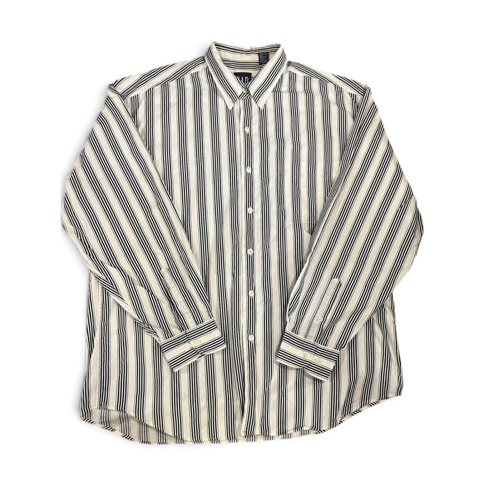Vintage 90s Gap Striped Button Down Shirt Mens XL Navy Blue White Oversized